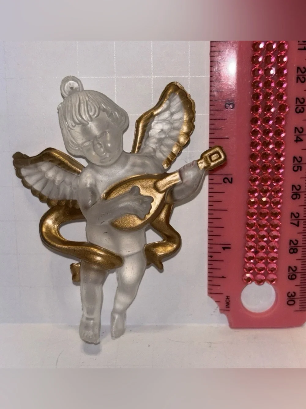 4 Vintage Christmas Ornaments Angels W/ Musical Instruments Cherubs Acrylic